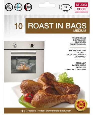 Studio Cook Roast in Oven Bags, Roast in Bags Meat & Seafood, Kitchen Accessories for Cooking, Clear, 10-Pack, Medium (14.96 x 9.84 x 0.2 inches)