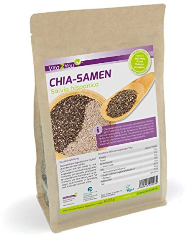 Vita2You Chia Samen - 1kg Zippbeutel - 1er Pack (1000g) - Salvia Hispanica - Premium Qualität