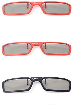 Ultra 2 Red 1 Black Pairs 3D Clip On Glasses Passive 3D Glasses Men Women Compatible with RealD Cinemas 3D Glasses for TV Movie Glasses For Prescription Glass Wearers Circular Polorised Cinema 3D