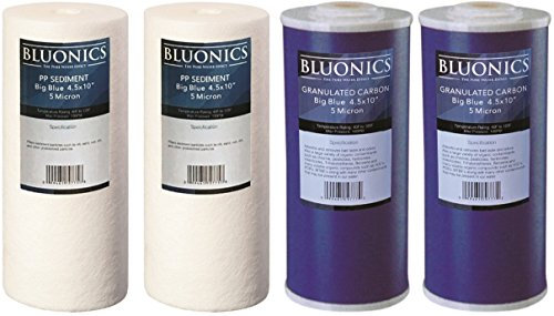 4 filtres à eau Big Blue GAC Carbone et sédiments 11,4 x 25,4 cm Cartouches de toute la maison