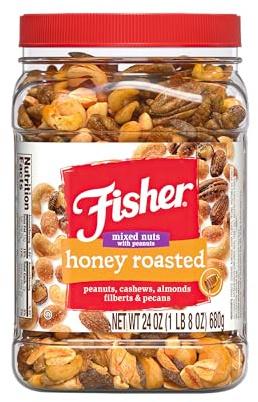 Fisher Snack Honey Roasted Mixed Nuts with Peanuts, 24 Ounces, Peanuts, Cashews, Almonds, Filberts, Pecans