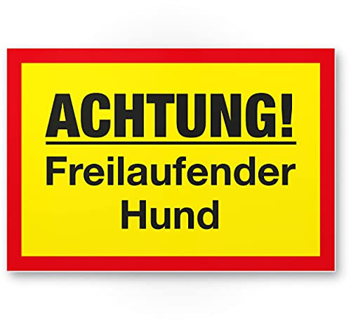 Komma Security Achtung Freilaufender Hund - Schild 30 x 20 cm Hinweisschild wetterfest Hundeschild Gartentor Einfahrtstor die Haustür Türschild Abschreckung Warnschild Einbruchschutz