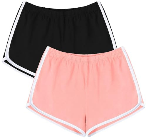 URATOT 2 Pack Yoga Short Pants Summer Running Athletic Shorts Women Dance Gym Workout Elastic Waist Shorts