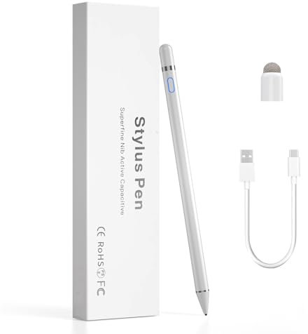 Penna Touch per iPad, Lavora con Android iOS 1.5mm Pennino di Rame USB Ricaricabile Penne per Cellulari Compatibile con Apple iPad/Pro/iPhone/Huawei/Samsung/Lenovo/Galaxy/all Smartphones&Tablet