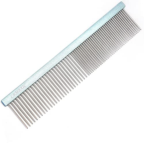 Metal Dog Grooming Comb for Shedding Tangles,Knots,Mats.Dog Combs With Long Wide Tooth for Long Thick Curly Hair Metal Pet Comb for Poodles and Goldendoodles Dematting.7.5INCHES.(Blue)