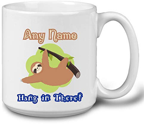 GOPERSONALISED Sloth Mug Gifts - Personalised Jumbo 20oz Mug Cup with Name - Sloth Hang in There - Humour Birthday Christmas Work Gifts Idea for Men Women Colleagues