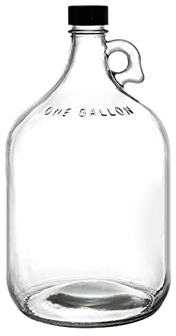 Dicunoy 1 Gallon Glass Jugs, 128 OZ Demijohn, Large Fermenting Jug with Seal Lid, Wine Growler Carboy Bottle with Handle for Juice, Milk, Water, Vinegar, Limoncello, Home Decoration, Change Jar