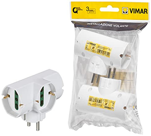 VIMAR FP00316.B Multi-Adapter SICURY 250 V~ Vertikal 2 Stück, 2P+T 16A Standard DE und FR Kombination 3 Steckdosen 2P+T 16A Universal, Weiß, 2 pezzi