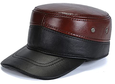 WHSPORT Klassische Leder Army Cap Armee Hut mit Ohrenschützer Einstellbare ​Fiddler Hut Flat Cadet Hut Baseball Cap Retro Maler Seeleute Chapeau Unisex (Color : Brown, Size : One Size)