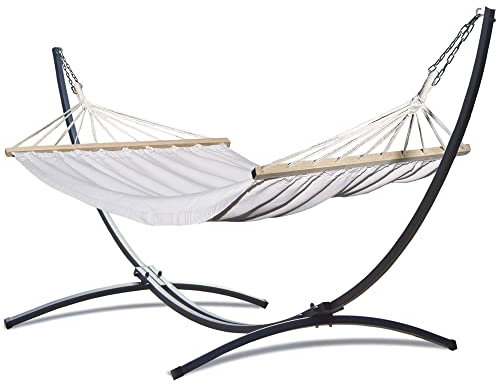 Potenza Stabhängematte mit Indela Gestell – 120kg für 1 Personen I Hängematte- 200x120, 120kg (Ecru, Basic Gestell Graphit)