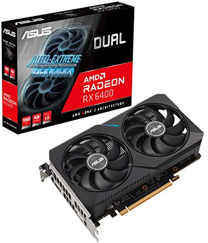 ASUS Dual AMD Radeon RX 6400, Scheda Grafica Gaming, AMD RDNA 2, PCIe 4.0, 4GB GDDR6, HDMI 2.1, DisplayPort 1.4a, Ventole Con Design Axial Tech, Tecnologia 0dB, Nero