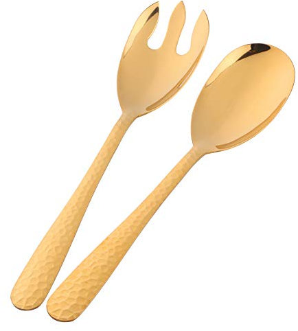 BISDARUN Set di 2 posate da insalata, in acciaio inox, cucchiaio da insalata e forchetta da insalata