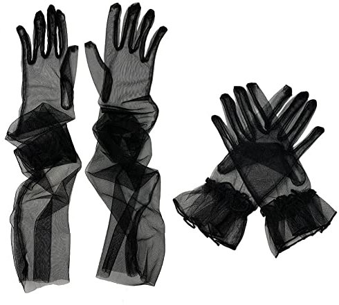 Yisowank 2 Paar Tüll lange Hochzeit Brauthandschuhe Durchsichtige Handschuhe Transparent Ellenbogenlänge Opernhandschuhe, Schwarz, Einheitsgröße