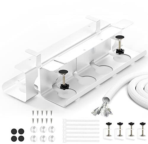 BANNIO Raccogli Cavi Scrivania, Set da 2 Portacavi Sotto Scrivania senza Forare, Nascondi Cavi Scrivania, 43cm Canalina Passacavi Scrivania, Cable Management per Cavi Ordinati, Bianco