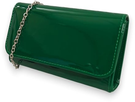 Fi9® Bolso liso barnizado para boda, fiesta, baile de fin de año, noche, verde oscuro, M