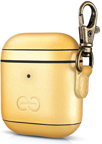 Dreem Om AirPods 1 & 2 Vegane Ledertasche mit Clip - Kompatibel mit Apple Bluetooth Wireless Earbuds für iPhone - Gold