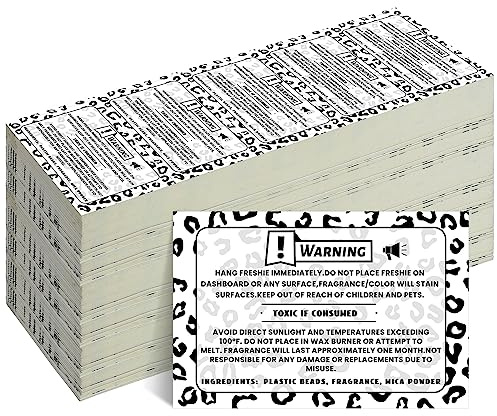 Yeaqee 500 Pcs Freshie Warning Label Stickers 2.25 x 1.25 Inches Waterproof Freshies Care Instructions Labels for Car Supplies DIY Crafts and Beads Silicone Molds with Leopard Background Design