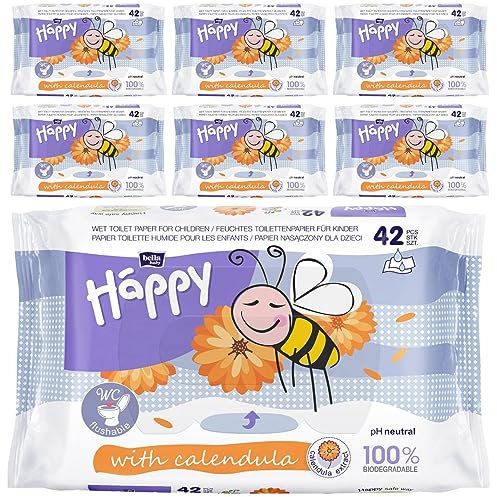 bella baby Happy feuchtes Toilettenpapier Calendula 100% biologisch Abbaubar 7er Pack 7x42 Stück. Feuchte Toilettentücher für Kinder