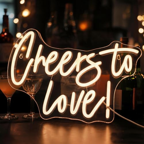 QiaoFei LED-Neonschild mit Aufschrift Cheers To Love, USB-betrieben mit Dimmschalter, Neonlichter für Zimmer, Zuhause, Bar, Kunst, Wand, Party, Fenster, Wohnzimmer, Dekoration, Hochzeit, Wandbehang,
