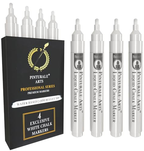 Pinturale Arts Rotulador Cristal Borrable | Set 4 Rotulador Tiza Liquida Blanco | Punta 3mm | Para Ventanas, Pizarra, Borrado Fácil En Seco