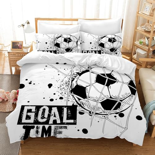 Leleyouzer Housse de Couette Football 3D 200×200 cm,Ensemble de Literie Football,Housse de Couette Enfant en Microfibre avec Fermeture éclair et 2 Taies d'oreiller 50 x 75 cm(F04)