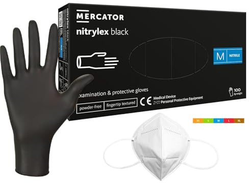 HansaGT Medical Nitrilhandschuhe Schwarz 100 Stück M, Premium Einweghandschuhe latexfrei, Einmalhandschuhe nitril puderfrei - Black Nitrile Gloves für Kochen Reinigen Tattoo & Nagelpflege