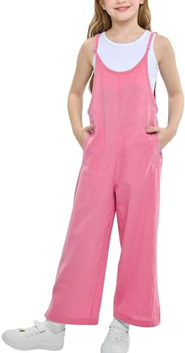 Rolanko Ärmlös overall för flickor, overall med justerbara remmar och fickor för pojkar, Rosa, 5-6 år