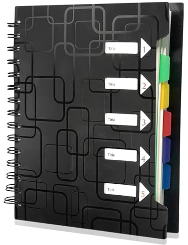 EXIN DEHCEN Anteckningsbok A5-med register, organisationsmapp, anteckningsblock i A5-ringbok, linjerad, anteckningsblock spiralblock med skiljevägg i 5 färger för arbetskontor (240 ark/120 sidor