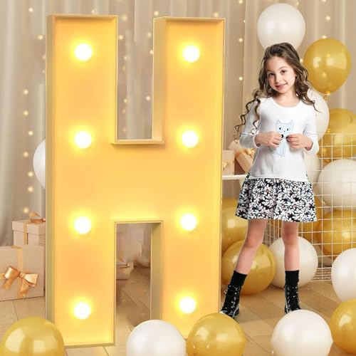 120cm-4ft Giant LED Light Up Letter H, Mosaic Marquee Light Up Sign, LED Letters Lamps for Valentine's Day Birthday Christmas New Year