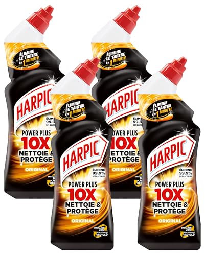 Harpic Gel WC PowerPlus Original - nettoyant wc antibactérien - efficace sans brosse 750ml (Lot de 4)