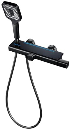 BEITH Badewannenarmatur Wasserfall, Modern Wandbehang Mischbatterie Badewanne, LED-Digitalanzeige, Umgebungslicht, 59A Messing Einhand-Wannenarmatur, Handbrause mit 3 Modi, Duscharmatur, Dauerhaft