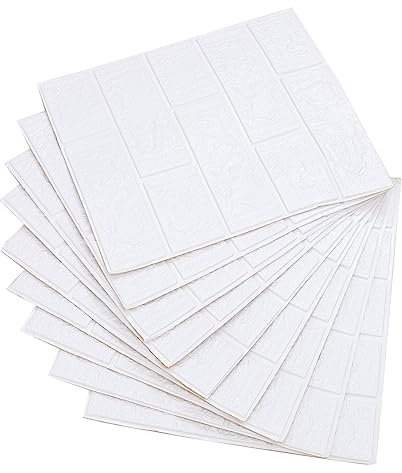 Homoyoyo Lot De 10 Panneaux Muraux 3d Autocollants Briques, Papier Peint Adhésif Xpe, Finition Blanche, Décoration Murale Salon, Chambre Et Salle De Bain, Taille 35x38,5 Cm