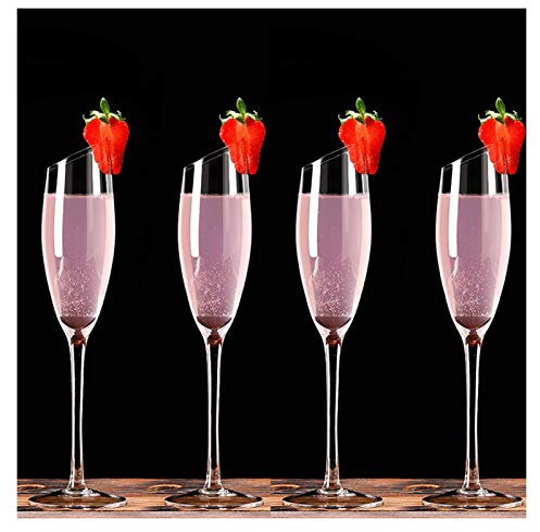 RUNZE765Z Champagnerkelche Haushaltsglas, Champagnerglas, schräger Mund, Rotweinglas, Kelch, kreatives Sektglas for süßen Wein, 4 Stück, 165 ml, klar. Schaumweingläser