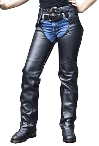AAOutfitz Chaparreras de cuero para motocicleta para hombre y mujer, Negro – Piel auténtica., 3XL