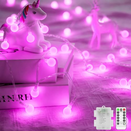 12 M 100 LED Fairy Lights Outdoor Waterproof Globe String Lights Battery Operated Christmas Lights with Remote 8 Modes for Bedroom Garden Patio Party Indoor Mother's Day Wedding Decorations Pink