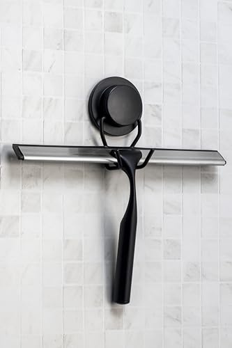 Croydex Black Shower Squeegee with Stick 'n' Lock Self-Adhesive Hook | No Drilling | Sticks to most flat surfaces | Ideal for Shower Doors and Windows | Bathroom Accessory | Rust-free design