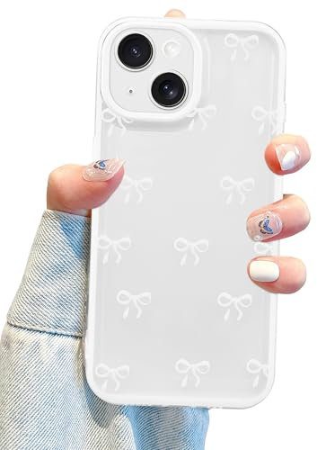 Jusy Coque pour iPhone 13, Motif Nœud Papillon Mignon, Coque de téléphone, Coque de Protection Transparente Kawaii pour Appareil Photo-Blanc