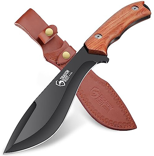 DRAGON RIOT Outdoor Messer 20cm, Full Tang Survival Messer mit Lederscheide, Großes Jagdmesser Feststehende Klinge, Camping Messer Geschenk für Männer