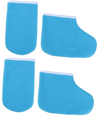 FRCOLOR Guantes y Cubrepiés de Cera para Manos y Pies, Set de Tejido Azul, Fácil de Poner, Máxima Absorción de Humedad para Spa y Salón Profesional