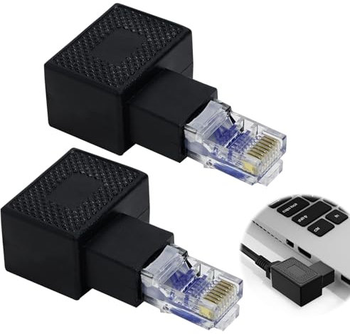 2 Pezzi Adattatori Ethernet Angolati a 90 Gradi, Maschio-Femmina, Connettore RJ45 a 90 Gradi, Compatibili per Switch, Modem, Router, PC, Stampanti di Rete, per Spazi Ristretti