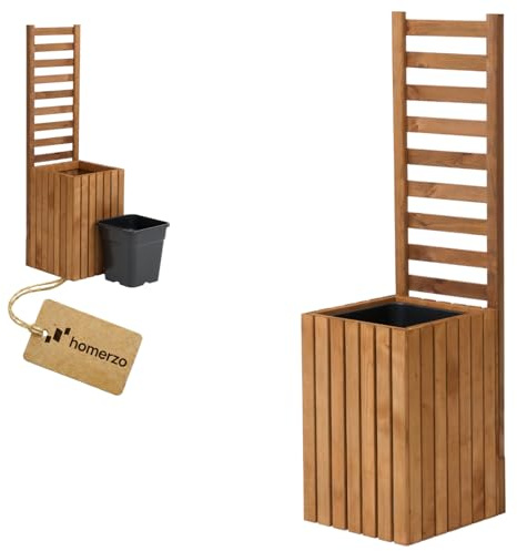 Vaso per piante con traliccio con fioriera, in legno, per giardino, balcone, terrazza, aiuola rialzata con inserto per piante in plastica da 18 l (verticale-marrone, 36 x 36 x 55 H130)