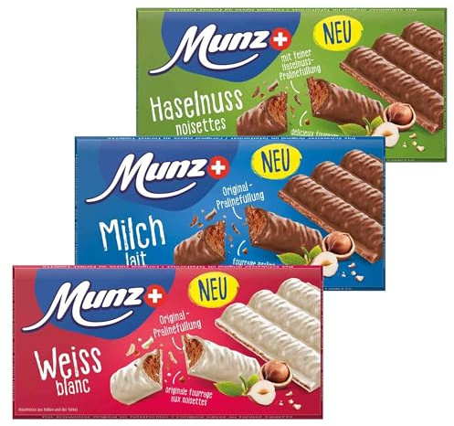 Munz Prügeli - Schweizer Schokoladentafel | 3er Mix-Set | 3 x 100g | cremige Pralinéfüllung, 100% natürliche Zutaten, 3 Sorten Weiß | Milch | Haselnuss, Schokoladenriegel