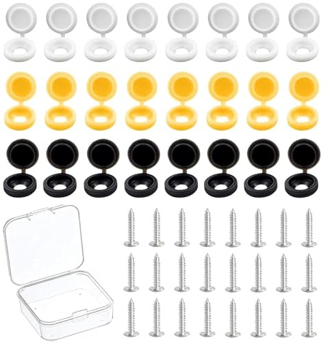 Flosfjylo 48 viti e tappi per targa auto in acciaio inox, con diametro esterno 13 mm, diametro interno 5 mm, nero, bianco e giallo (8 per colore), 24 viti, 20 x 7 mm