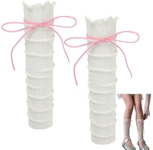 CABODYALS 2 Paar Weiße Fliege Im Japanischen Stil Ausgestellte Spitze Haufen Gothic Stiefelsocken Überziehärmel 80 Stück Süße Kawaii Harajuku Beinstulpen Aus Polyester Für Damen Ballettkleidung Zubehö