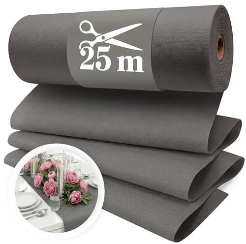 Vlies Tischläufer Mittelgrau [30cm x 25m] - Einweg Tischband als edle | Tischläufer Tischdeko für Hochzeit, Kommunion, Taufe, Geburtstag, Weihnachten und Biertisch Feste