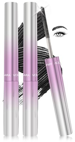 Metal Mascara Wasserfest Schwarz, 2 Stück Iron Wand Mascara 3D Curling Long Lasting, Waschbarer Metallbürstenkopf, No Clumping or Smudging, Precision Defining, Hypoallergen Makeup für Ältere Frauen-01