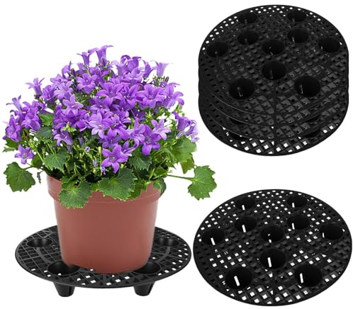 CCCYMM 4 Pcs Plant Stands for Outdoors 14 Inch Heavy Duty Plant Level Pot Elevator Black Round Plastic Flower Stands Holder Risers for Garden Floor Protector