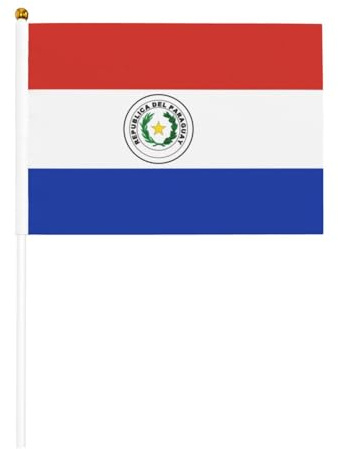 Banderas pequeñas de la bandera de Paraguay en palos, mini banderas duraderas de 5.5 x 8.2 pulgadas para patio, jardín y decoración al aire libre, paquete de 6 y 12 unidades