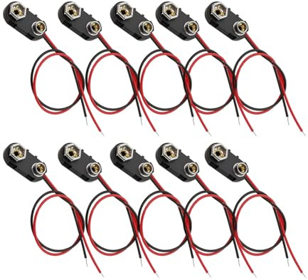 10 x connettore batteria 9 V con cavo per cablaggi a clip per alloggiamento a I e 9 volt