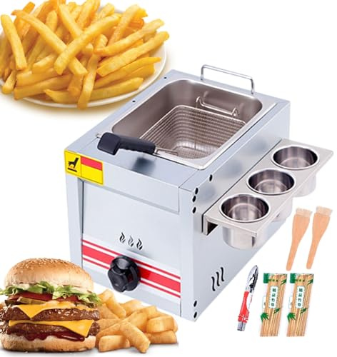 Friggitrice a Gas Professionale, friggitrice da banco per ristoranti con cestello e Coperchio Rimovibili, friggitrice a Temperatura Regolabile con griglia per condimenti